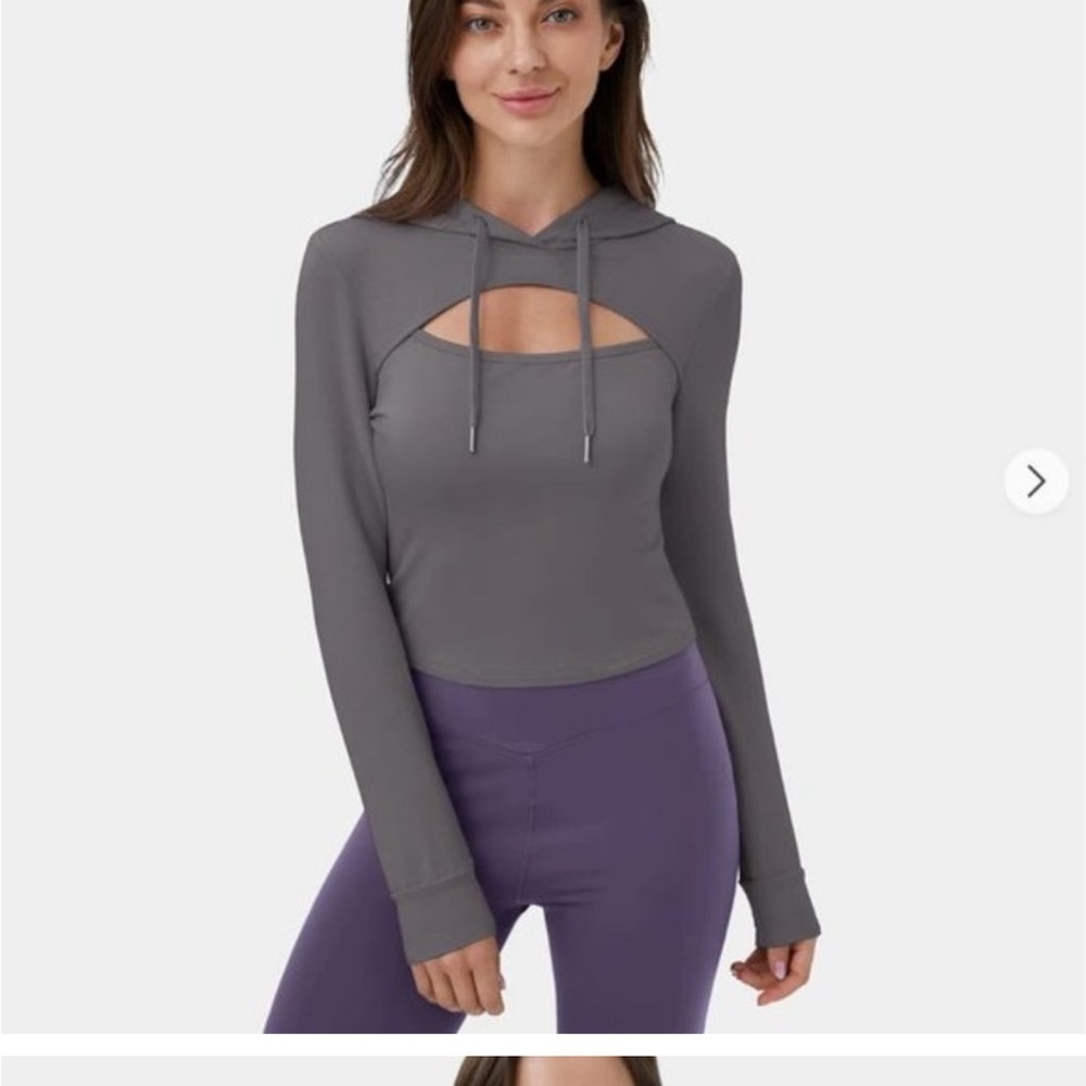 NWT:  Halara Hooded Drawstring Cut Out Cropped Casual Hoodie Sweatshirt small